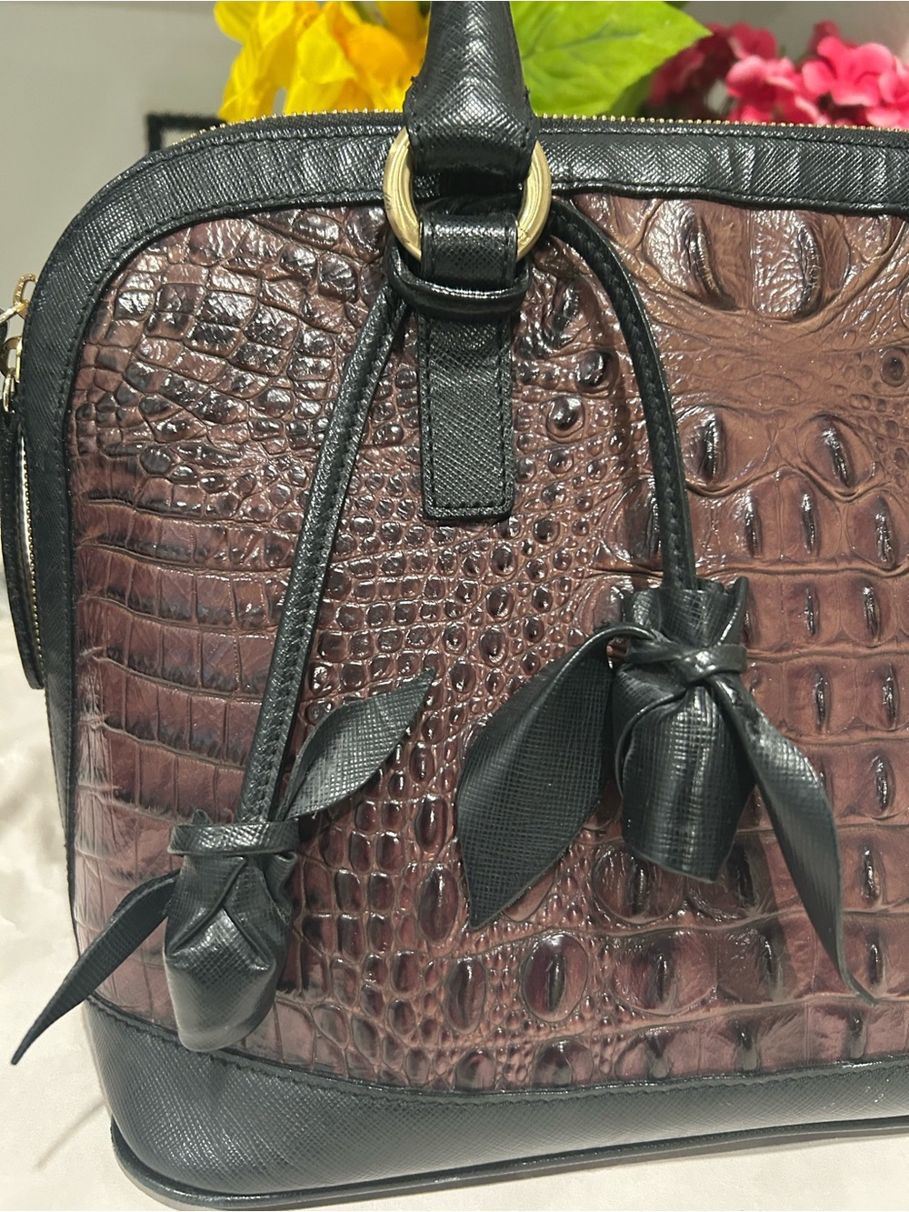 Brahmin Black Leather Roses - Picture 4 of 4
